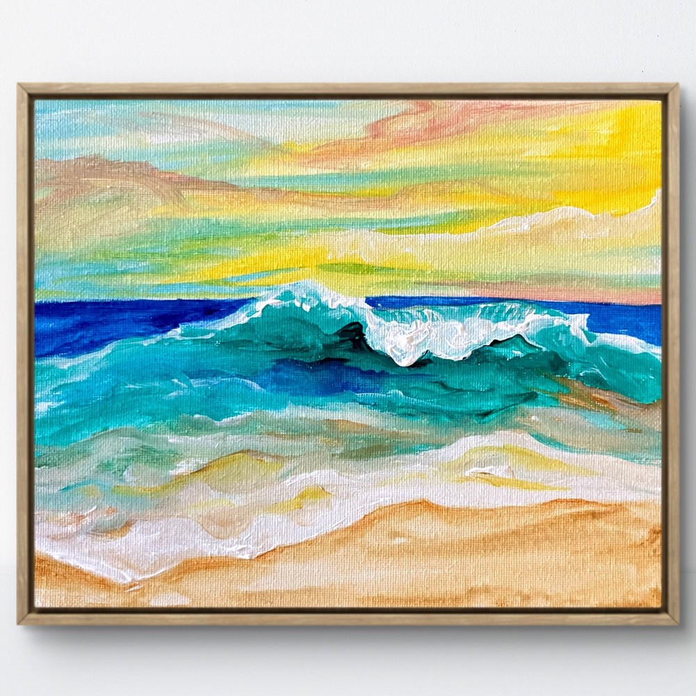 TITA PAINTZ Beach Ocean Waves Coastal Sand Hand Painted Wall Art 8x10 Canvas