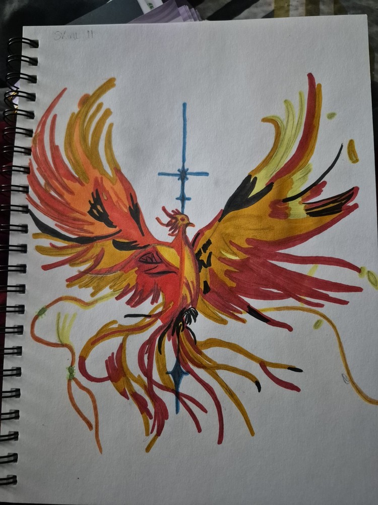 Phoenix Illustration Art Original Ink Drawing on Paper Unframed Handmade Fantasy
