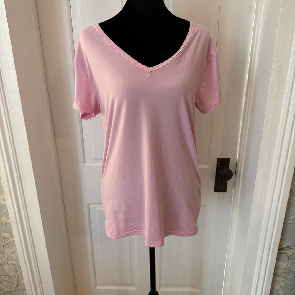 Tee by Seven Pink Solid V-Neck Knit Basic T-Shirt Short Sleeve Women’s XL