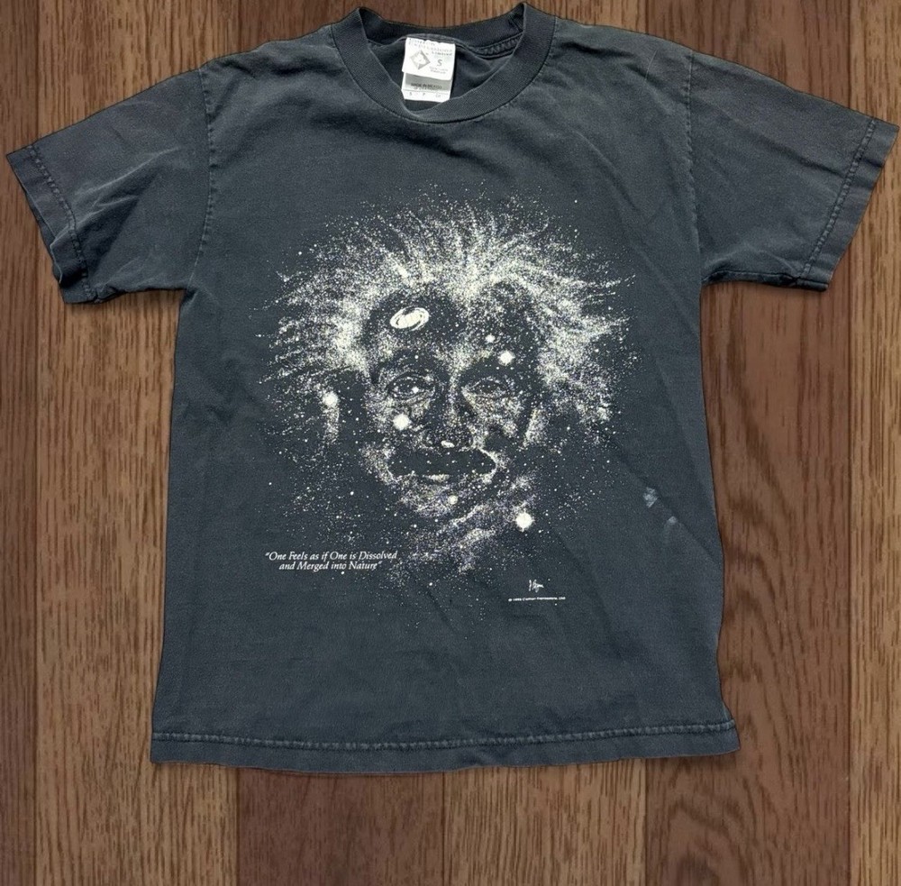 Vintage Albert Einstein Galaxy Science Abstract Black Graphic T-Shirt Size XL-image