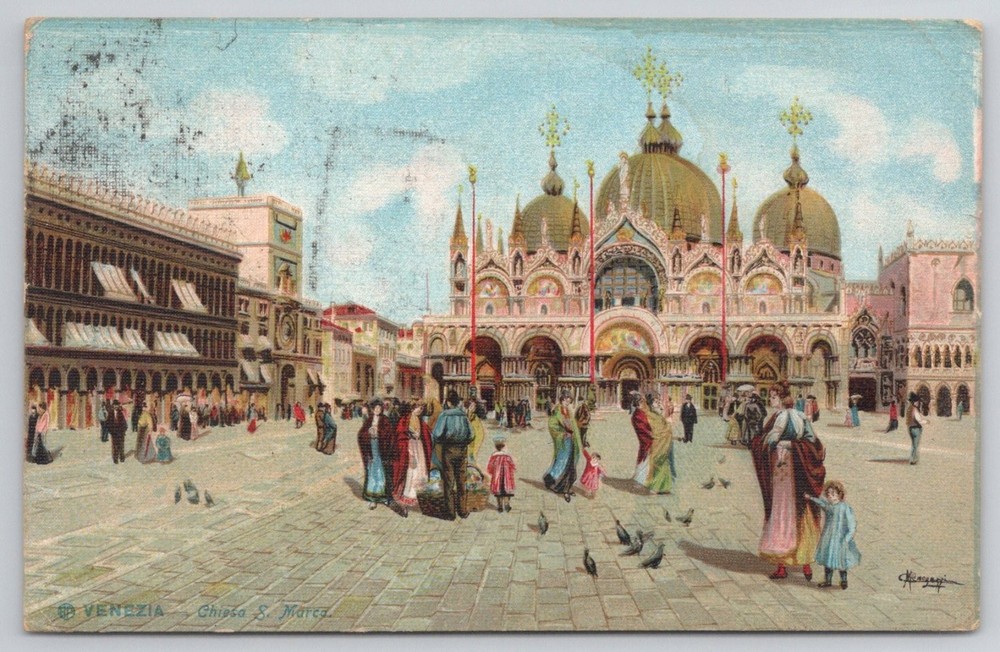 Vintage Postcard Venezia St. Mark's Basilica & Square Italy 1906 Posted