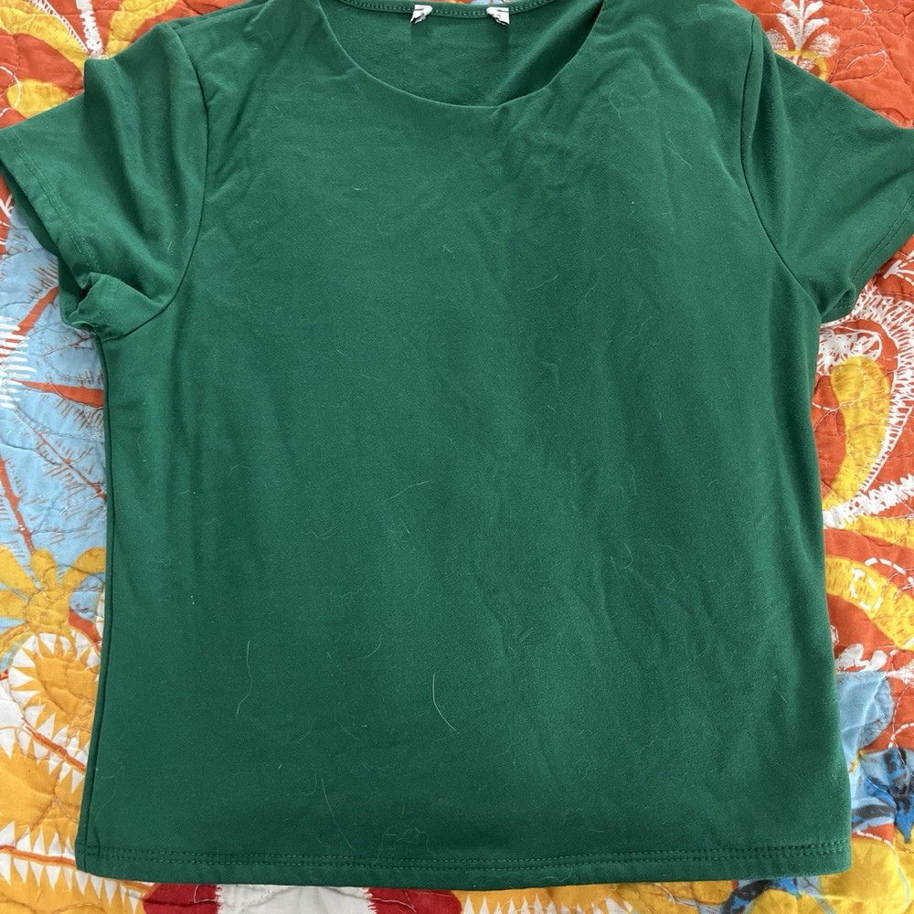 Women’s Green Solid Crew Neck Short Sleeve Pullover Basic T-Shirt, Regular