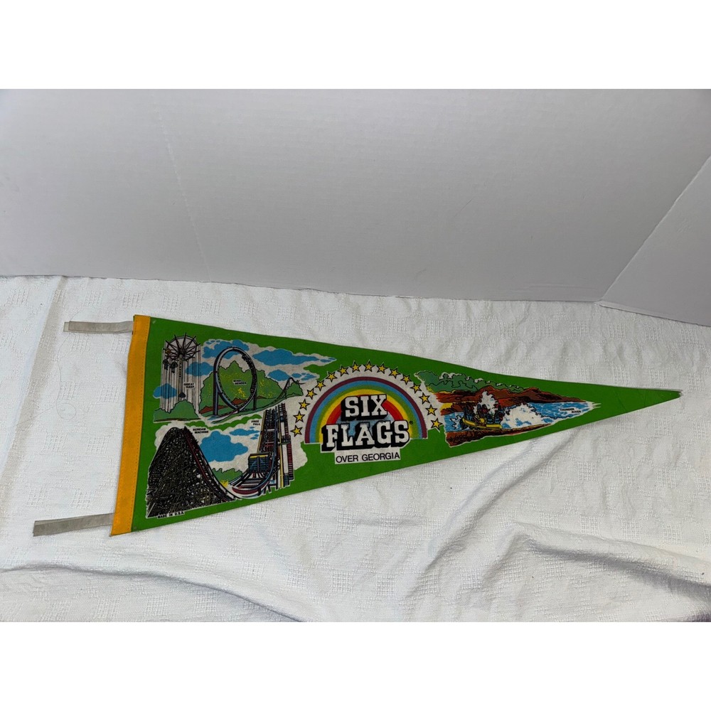 Vintage Six Flags Over Georgia Pennant Retro Theme Park Souvenir Wall Decor