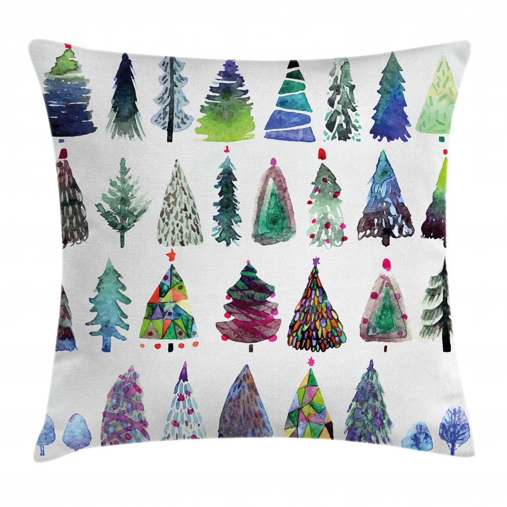 Christmas Fir Tree Watercolor Square Pillow Cover 16 Inches