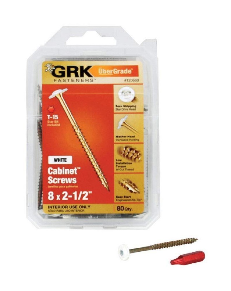 Fasteners 120660 White Cabinet #8 x 2-1/2 Screws 80CT