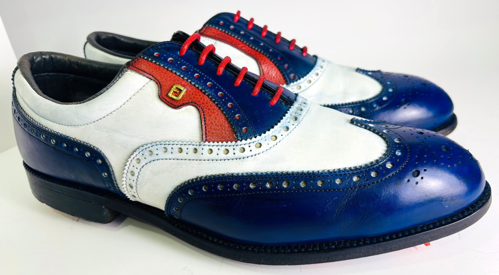 Vintage FootJoy Classics Golf Shoes USA Made Red White Blue Wingtips Size 11.5 D