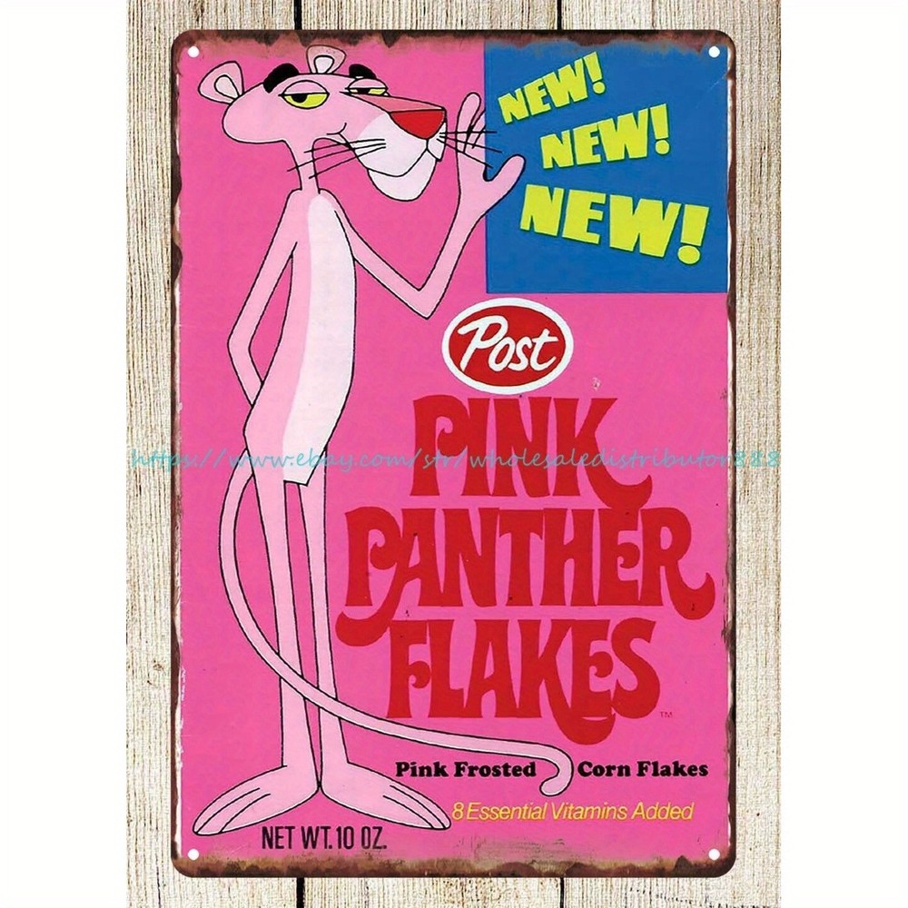 Bathroom Prints Pink Panther Flakes Cereal Metal Tin Sign Wall Art 8x12
