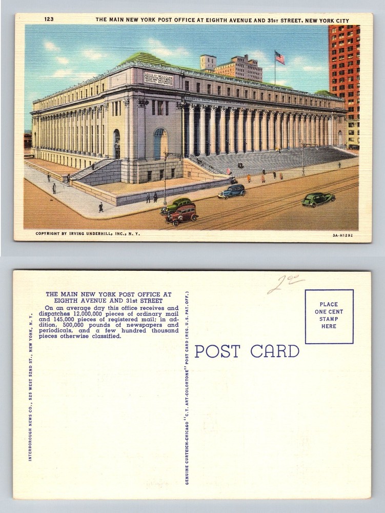 New York City NY, Main Post Office Eighth Ave and 31st St Vintage Postcard