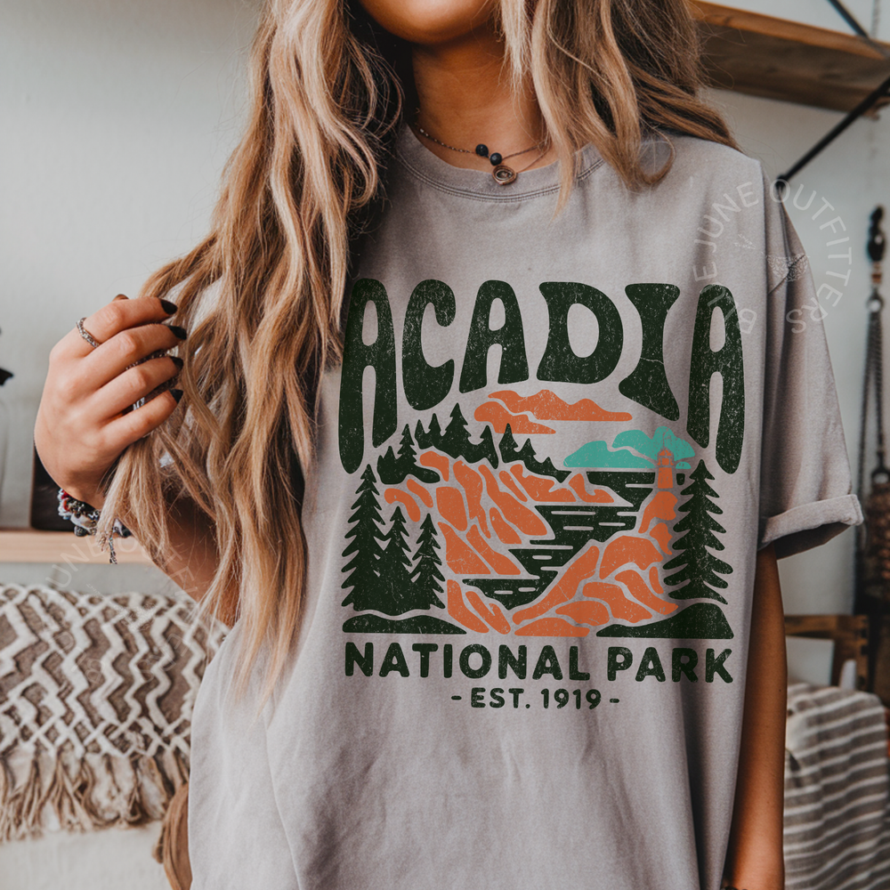 ACADIA NATIONAL PARK TEE | MAINE ADVENTURES | RETRO AESTHETIC HIKING T-SHIRT-image
