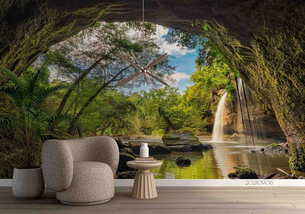 3D Green Forest Cave Landscape Wall Murals Wallpaper Murals Wall Sticker 289