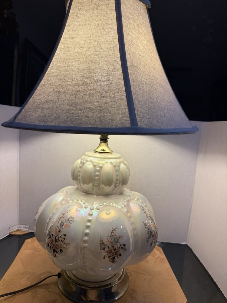 Vtg Carl Falkestein Hollywood Regency Mcm Double Bubble Beaded Table Lamp Glass