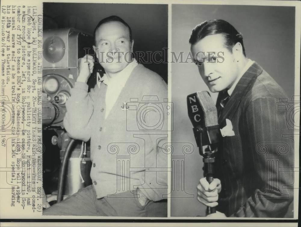 1967 Press Photo Bob Hope (L) is current and (R) is when he arrived in Hollywood