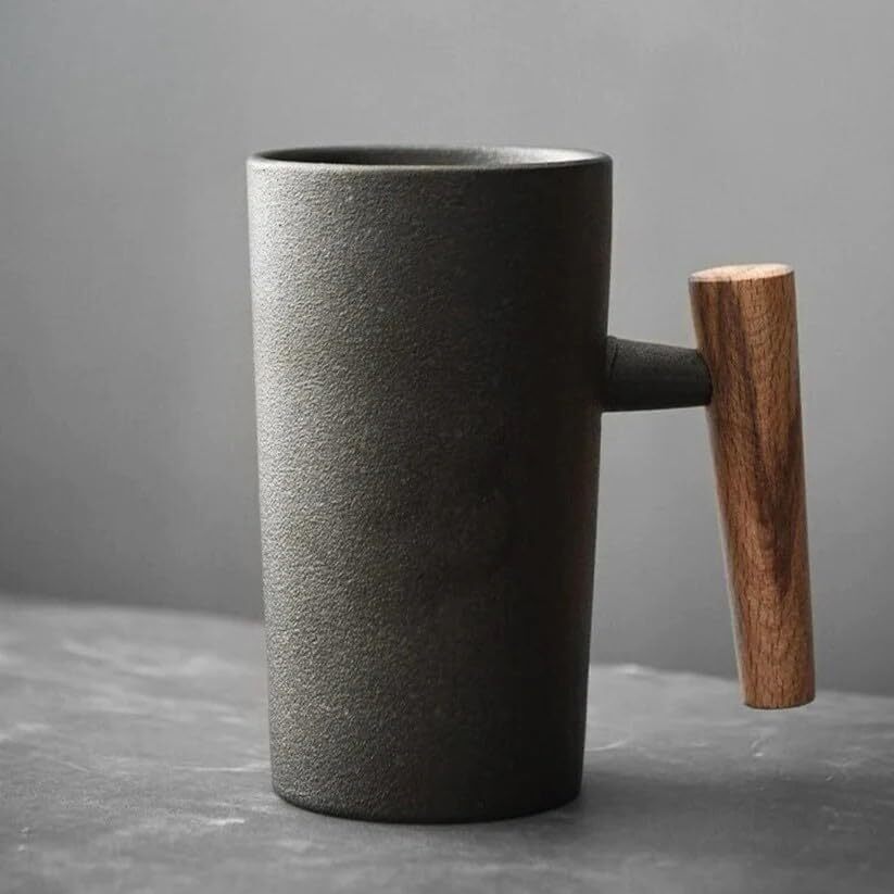 Nordic Earth Mugs, Mug Coffee cup Handmade Ceramic Retro Stoneware Wooden Handle