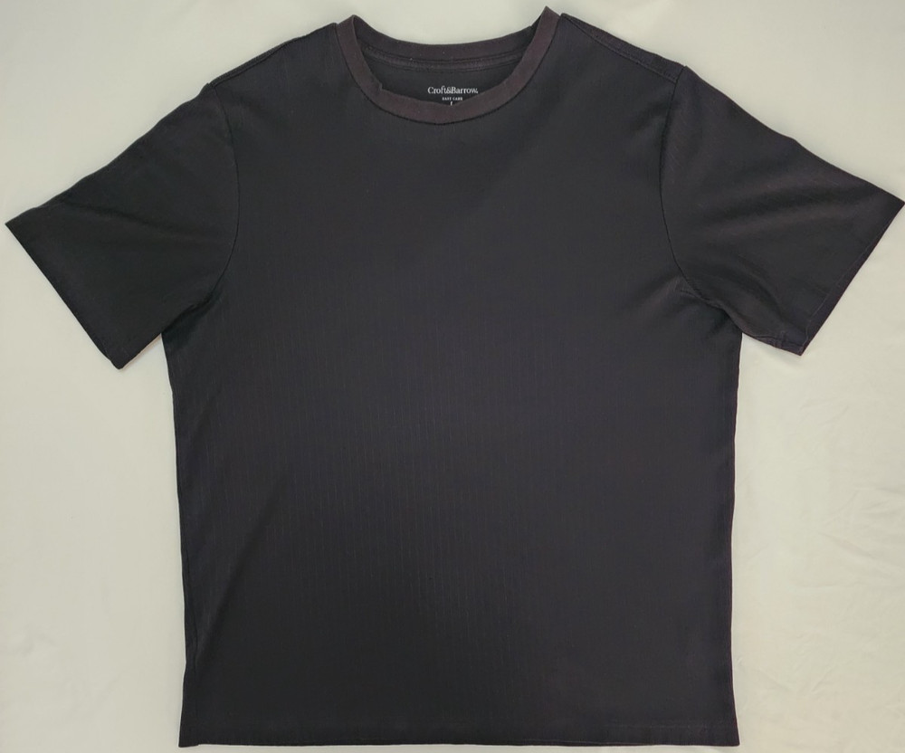 Croft & Barrow Easy Care All Black Fitted Crew Ribbed T-Shirt Men's Large Y2K