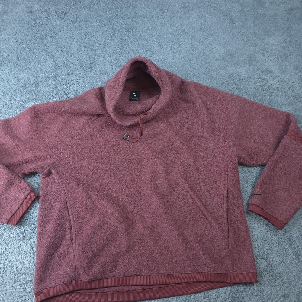 Nike Sweatshirt Womens Large Burgundy Cowl Neck Sherpa Fleece Pullover Pockets