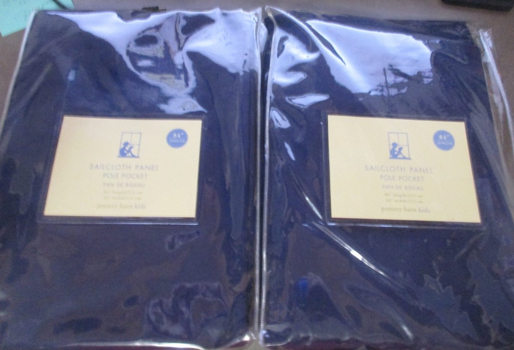 2 Navy Blue Pottery Barn Kids Sailcloth Panel Drapes Pole Pockets 84