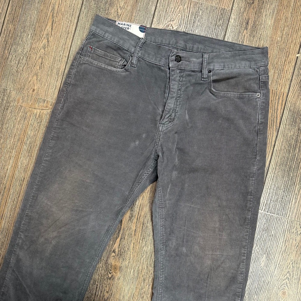 Marine Layer Cambridge Cord Mens Grey Corduroy Pants 33x32 Slim Straight Stretch