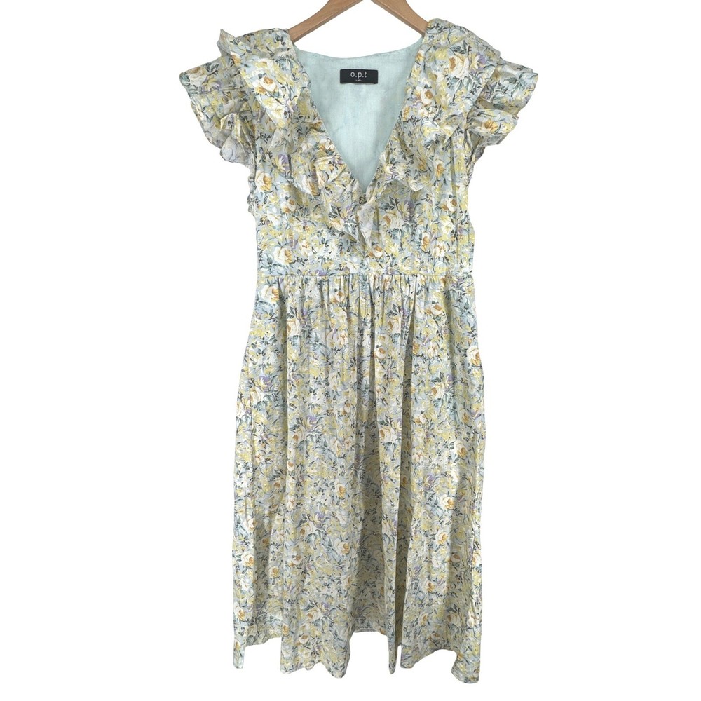 Anthropologie opt Womens Midi Floral Dress M Ruffle Prairie Cottagecore Feminine