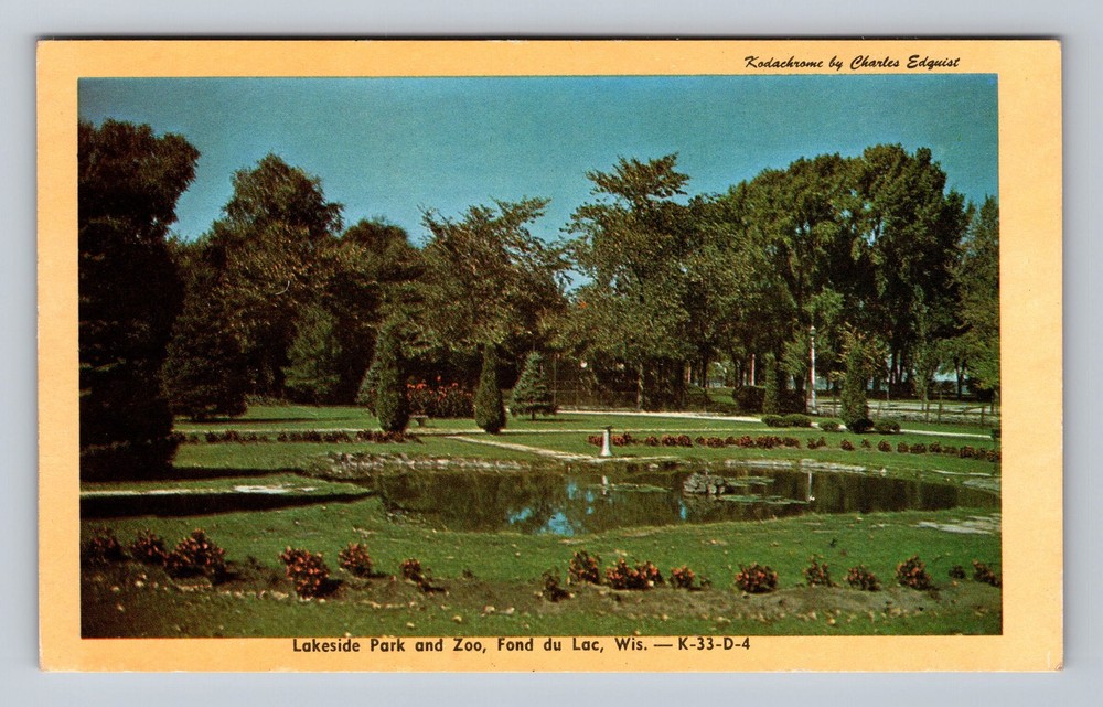 Fond du Lac WI- Wisconsin Lakeside Park And Zoo Vintage Postcard