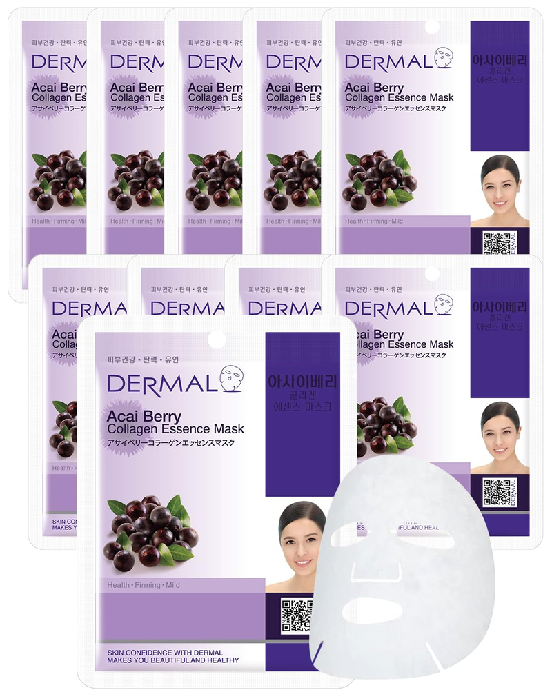 Acai Berry Collagen Essence Facial Mask Sheet 23G 10-Pack for Hydration & Firming-image