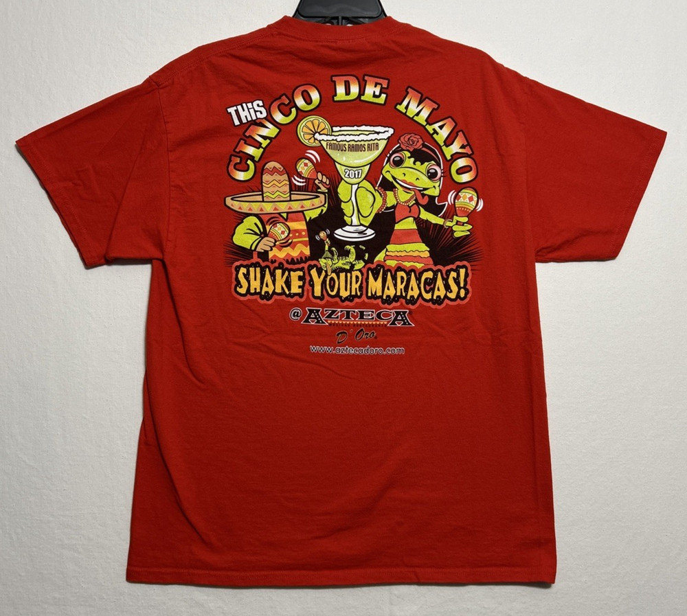 Cinco de Mayo Azteca D’ Oro Mexican Restaurant 2017 Margarita Red T-shirt Size L