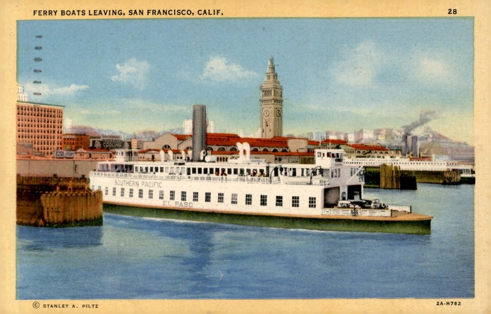 Ferry Boats Leaving San Francisco, 1945 Postcard