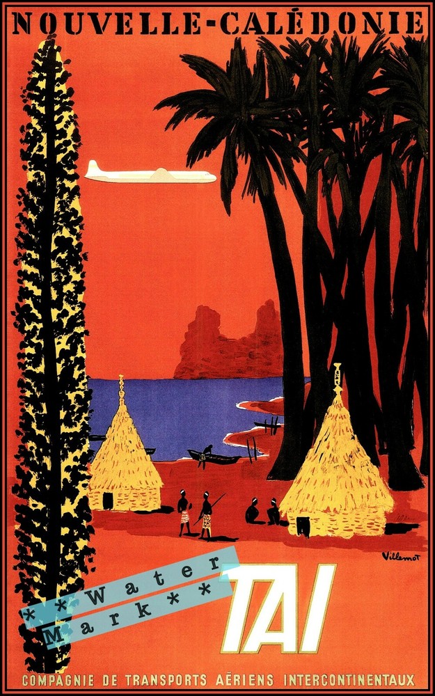 1953 New Caledonia TAI Air Travel Vintage Poster Print Wall Art Décor  