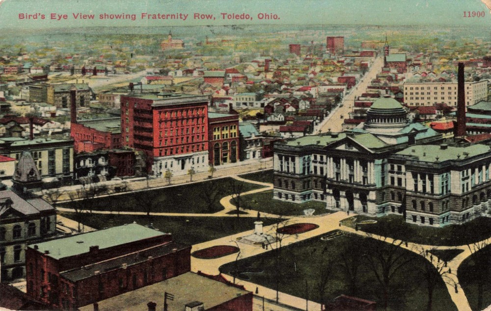 Bird's Eye View Showing Fraternity Row, Toledo, Ohio OH - 1911 Vintage Postcard