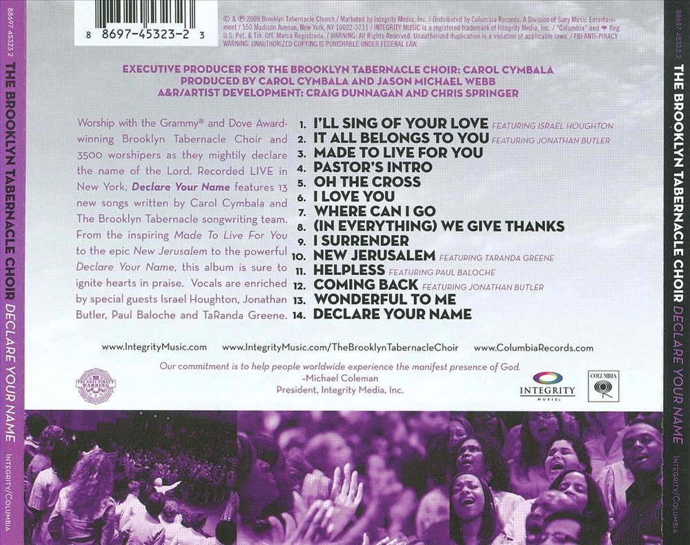 THE BROOKLYN TABERNACLE CHOIR DECLARE YOUR NAME NEW CD