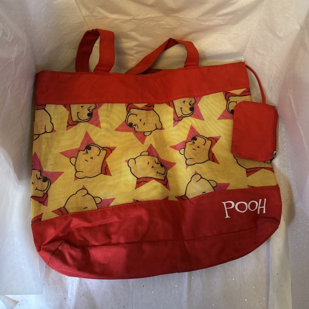 Winnie the Pooh Beach Tote Bag Overnight Mesh with Bonus Pooh Coin Purse Disney