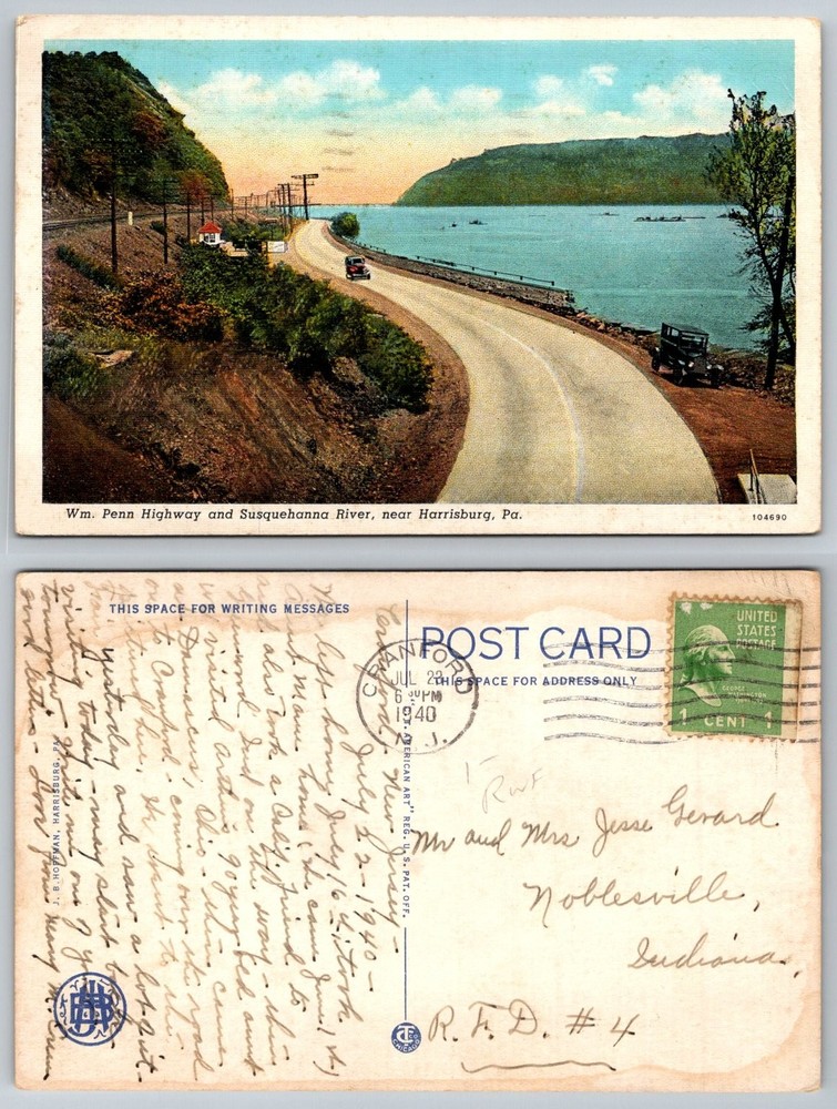 1940 Wm Penn Highway Susquehanna River Harrisburg PA Postcard Vintage
