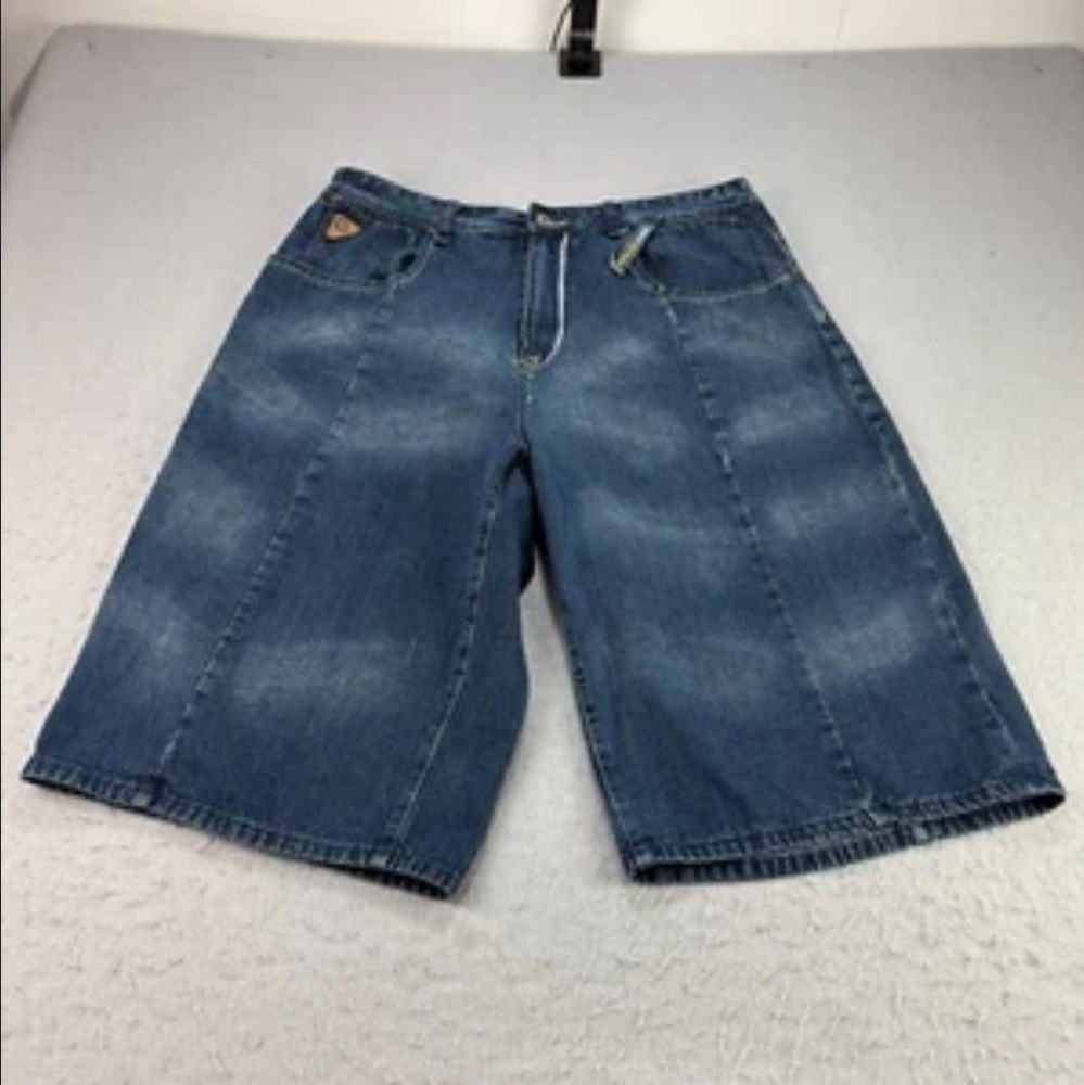 Vintage Akademiks Jean Shorts Mens Size 36 Blue Denim Jorts Baggy Hip Hop Y2K