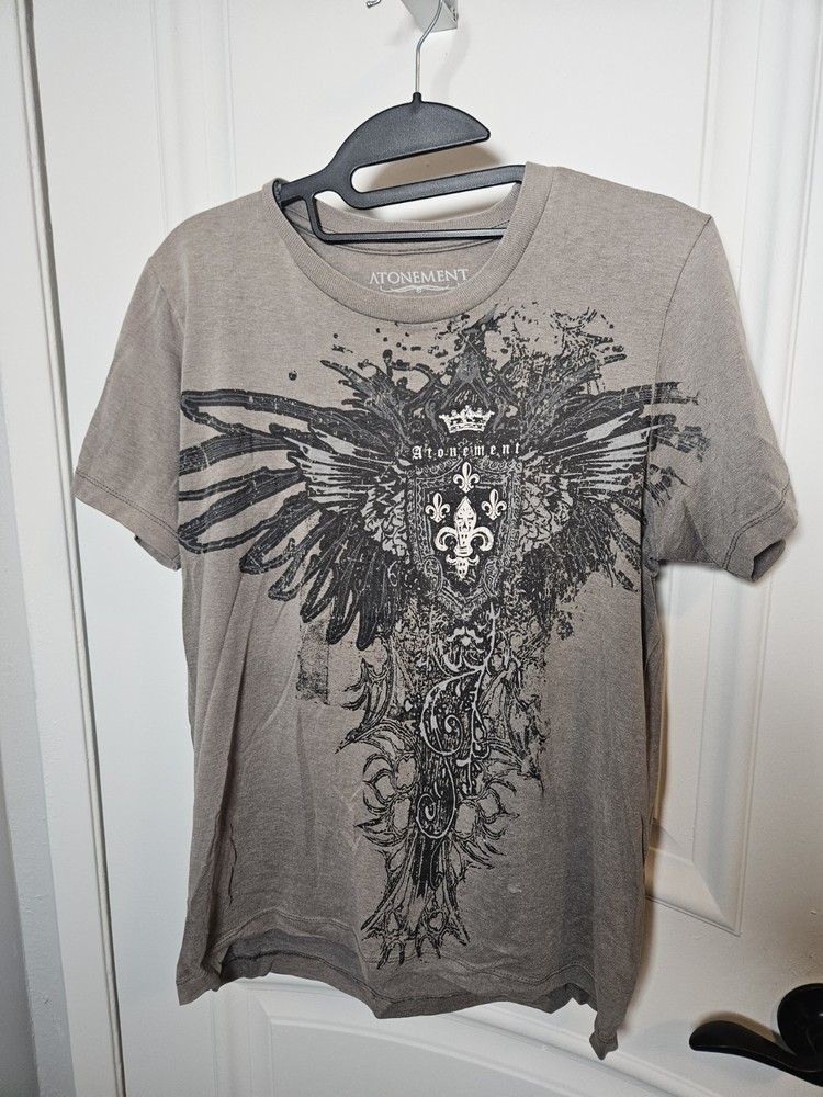 Atonement T-shirt Light Gray Size Small Y2K Crown Cross Affliction Style