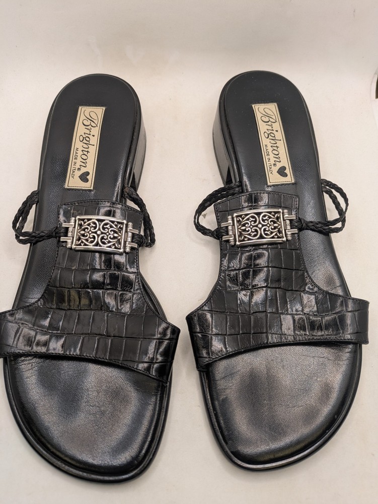 Brighton Women's Black Leather Slide Sandals 