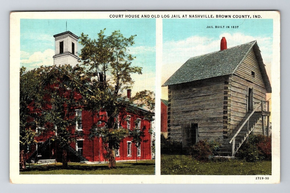 Brown County IN-Indiana, Court House & Old Log Jail, Vintage Postcard