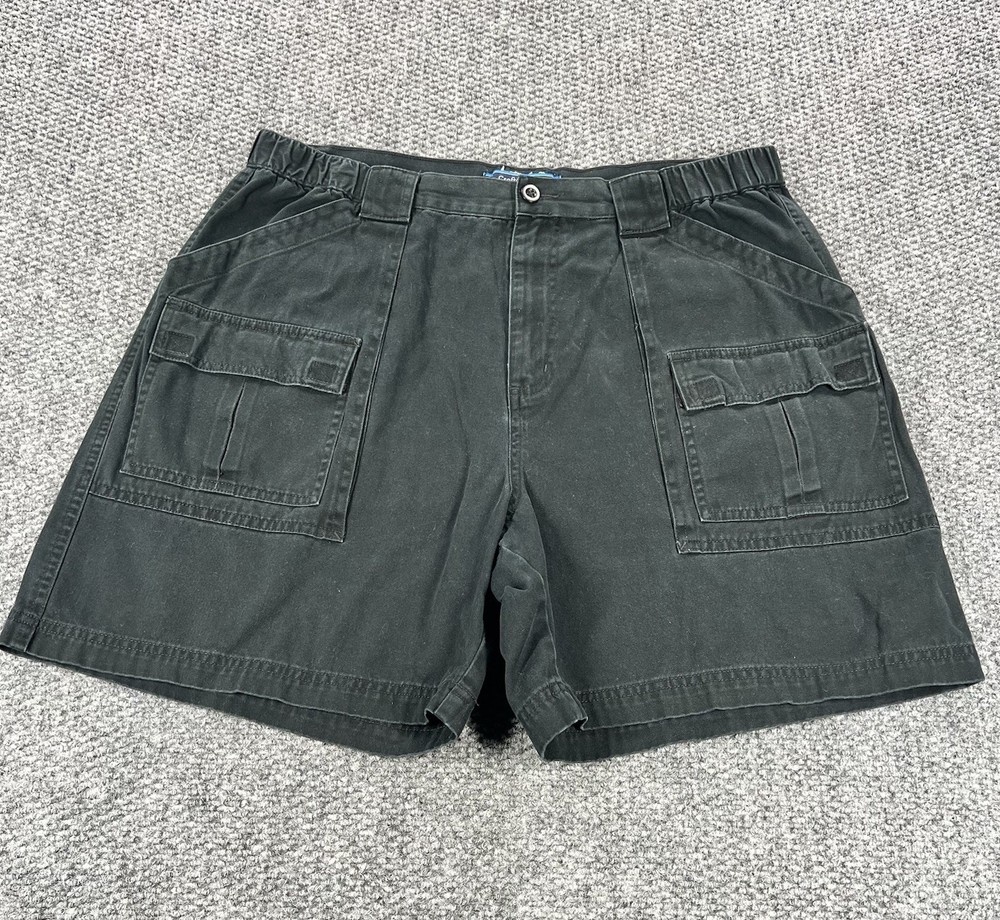 Croft & Barrow Cargo Shorts Mens 38 Black Cotton Elastic Sides Fishing