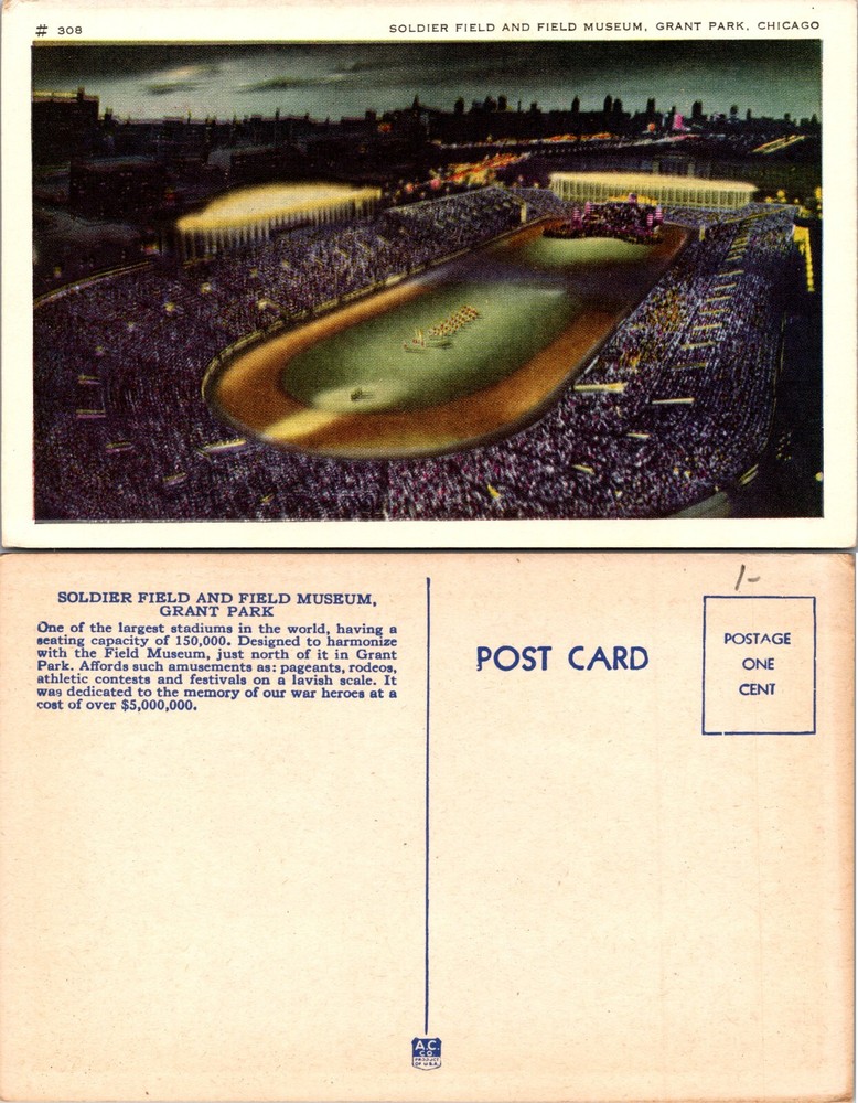Soldier Field Field Museum Grant Park Chicago Illinois IL Postcard