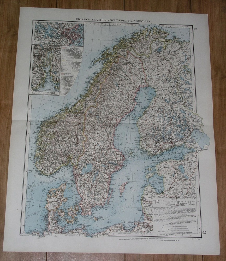1896 Original Antique Map Of Scandinavia Sweden Norway Stockholm Finland Estonia