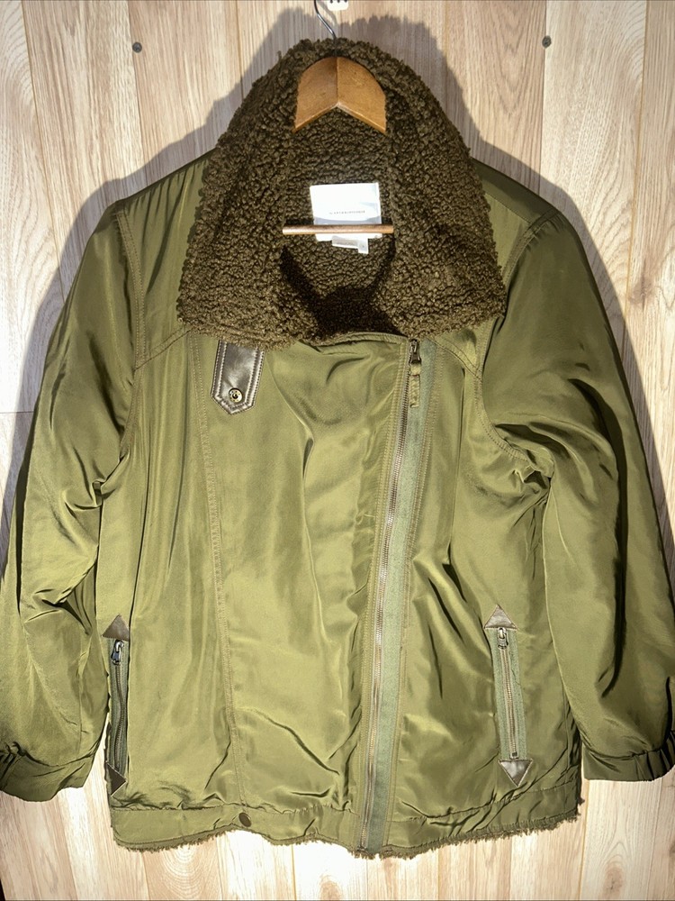 Anthropologie Sherpa-Lined Aviator Parka Jacket for Women Size L Green Brown