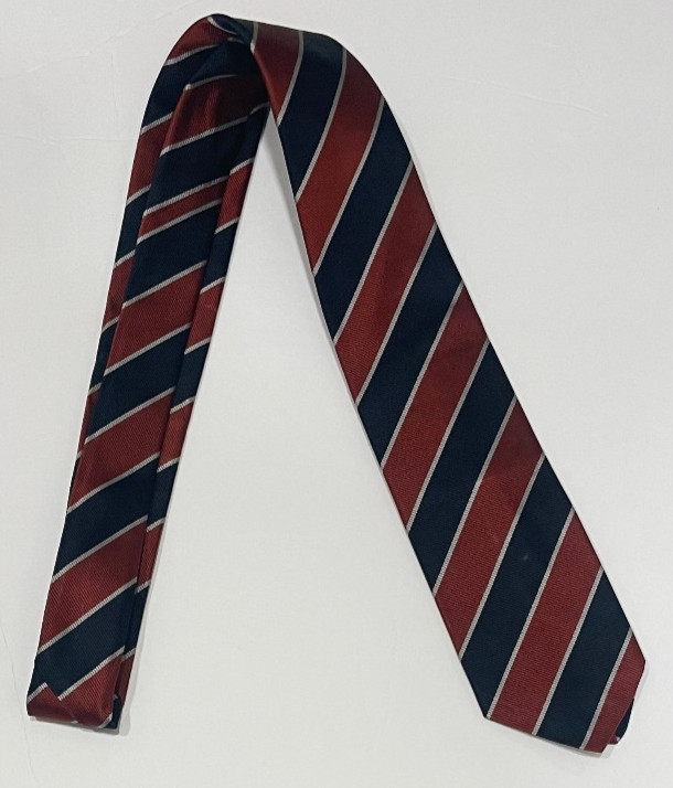 Vintage London 400 100% Silk Navy Blue Red Silver Striped Repp Tie Made in USA