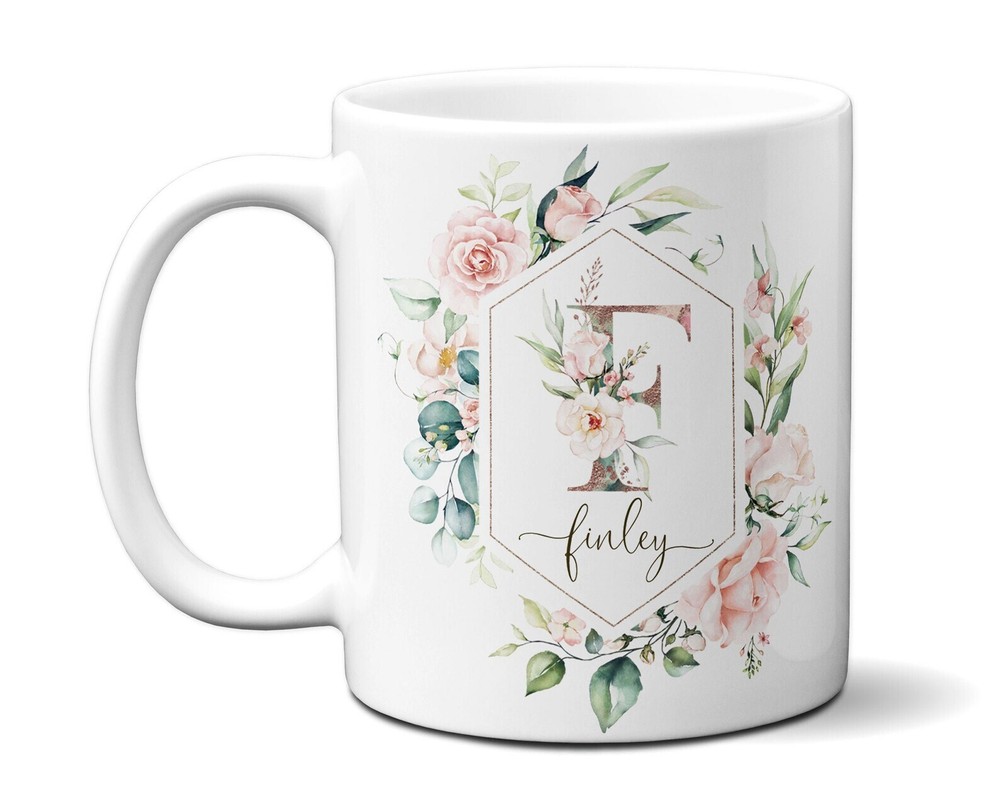 Personalized Name Mug with Fresh Flowers Gift for Sister Mom Friend Grandma