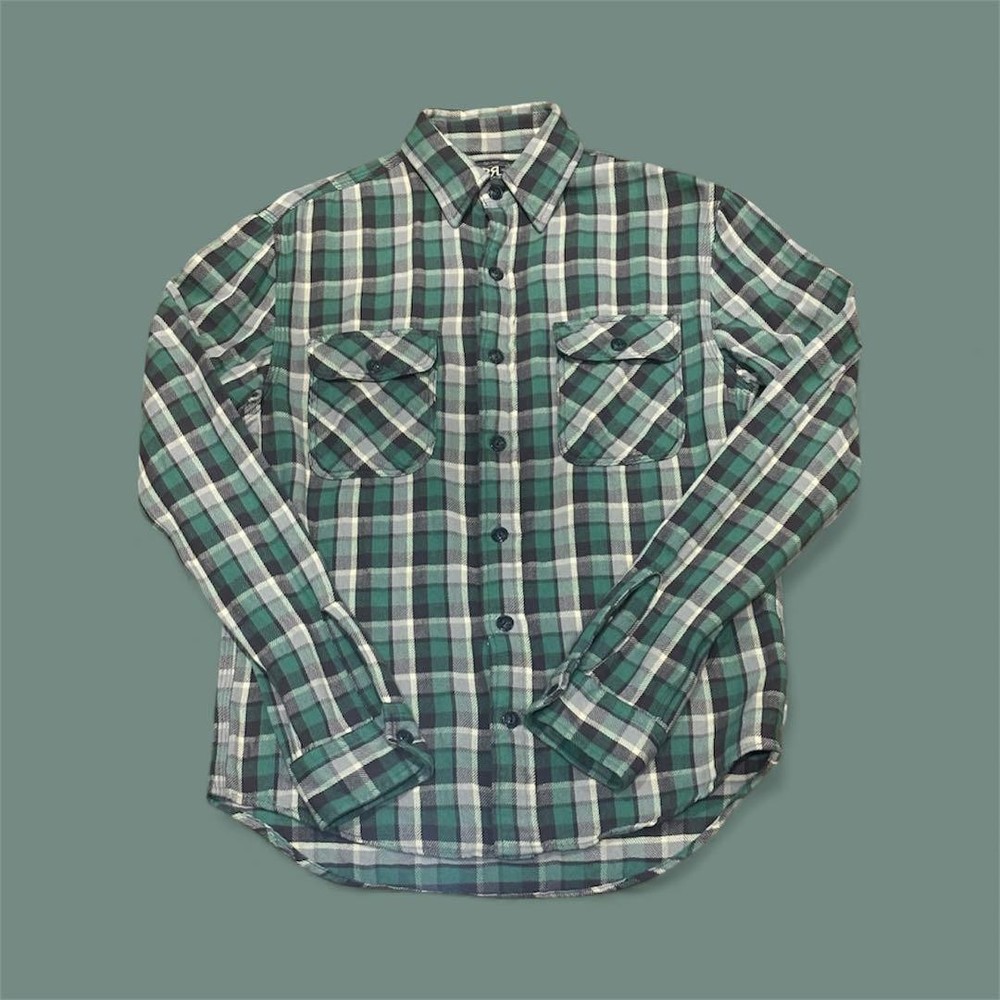 DOUBLE RL Green Check Pattern Long Sleeve Shirt XS Cotton Casual Top _#395