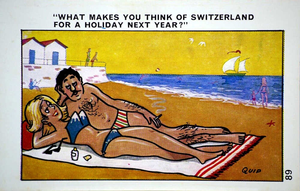 Postcard Seaside Comic Saucy Risqué Beach Bikini Bathing Boxes Quip Sapphire 89
