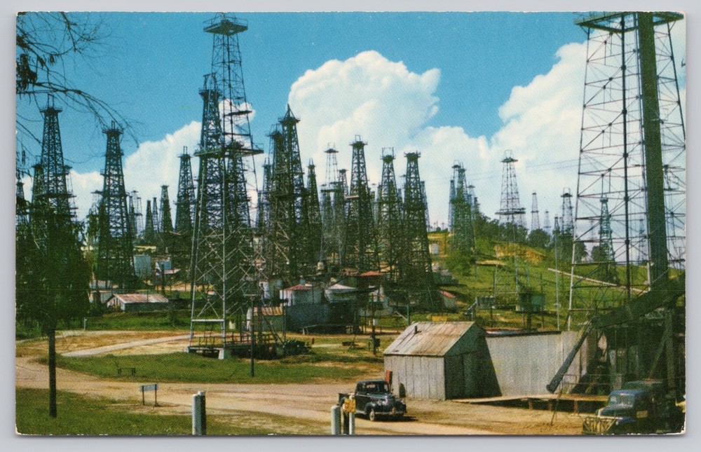 Long Beach California, Signal Hill Oil Wells Derricks, Vintage Postcard