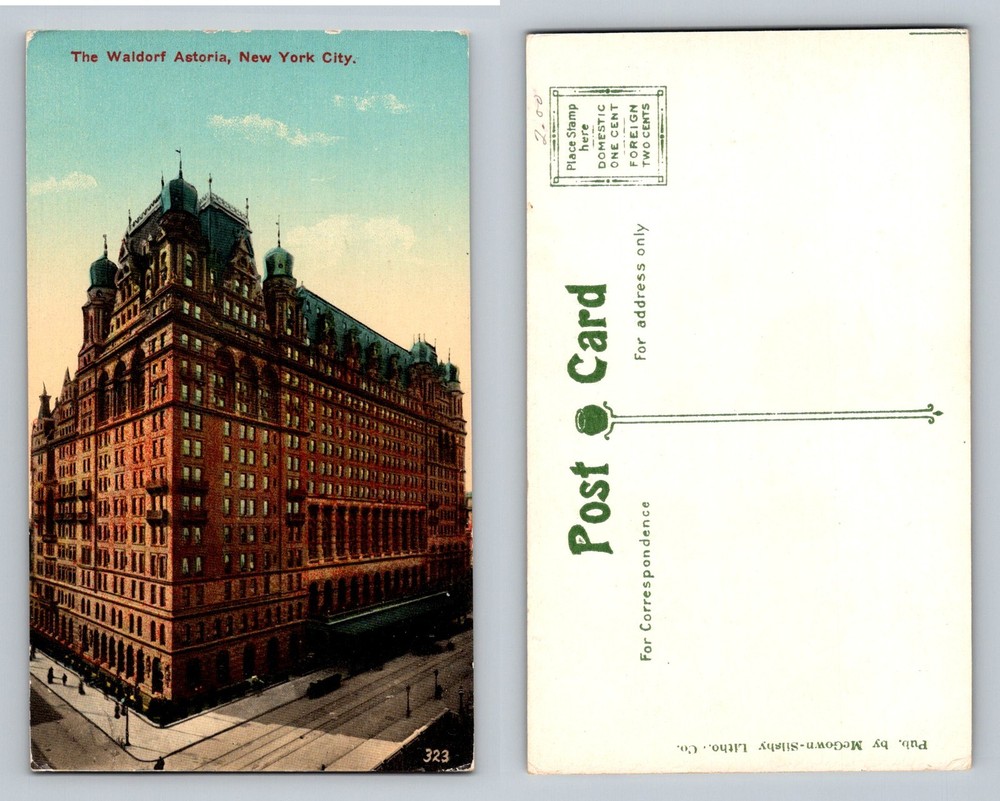 New York City NY, Waldorf Astoria Historic Hotel View Vintage Postcard