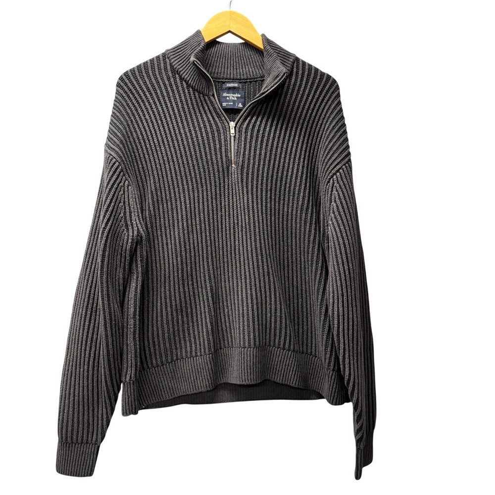 Abercrombie & Fitch Sweater Mens Medium Oversized Ribbed Knit 1/2 Zip Black
