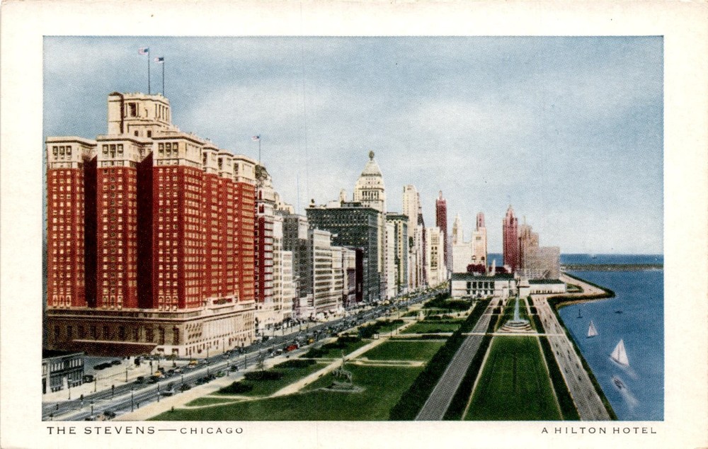 Stevens Chicago, Hilton Hotel, Michigan Boulevard, 7th Street, Grant Postcard