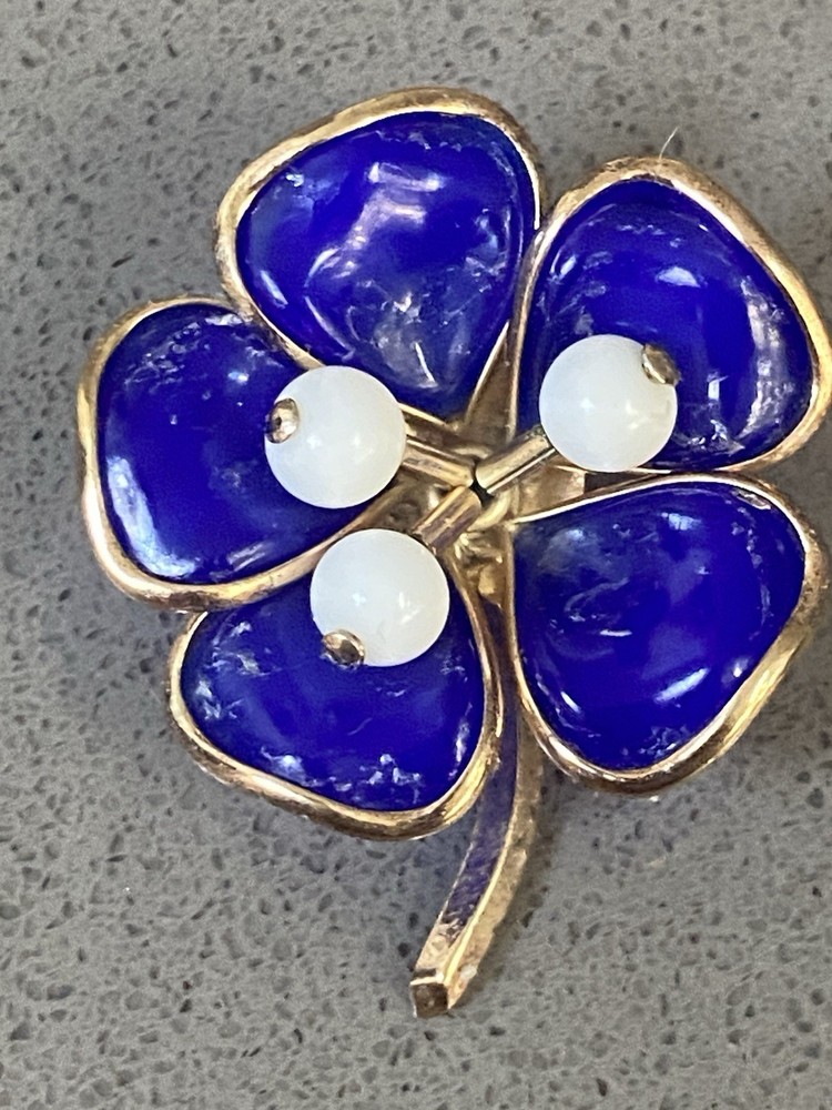 Vtg Crown Trifari Blue Flower Brooch Pin Alfred Philippe