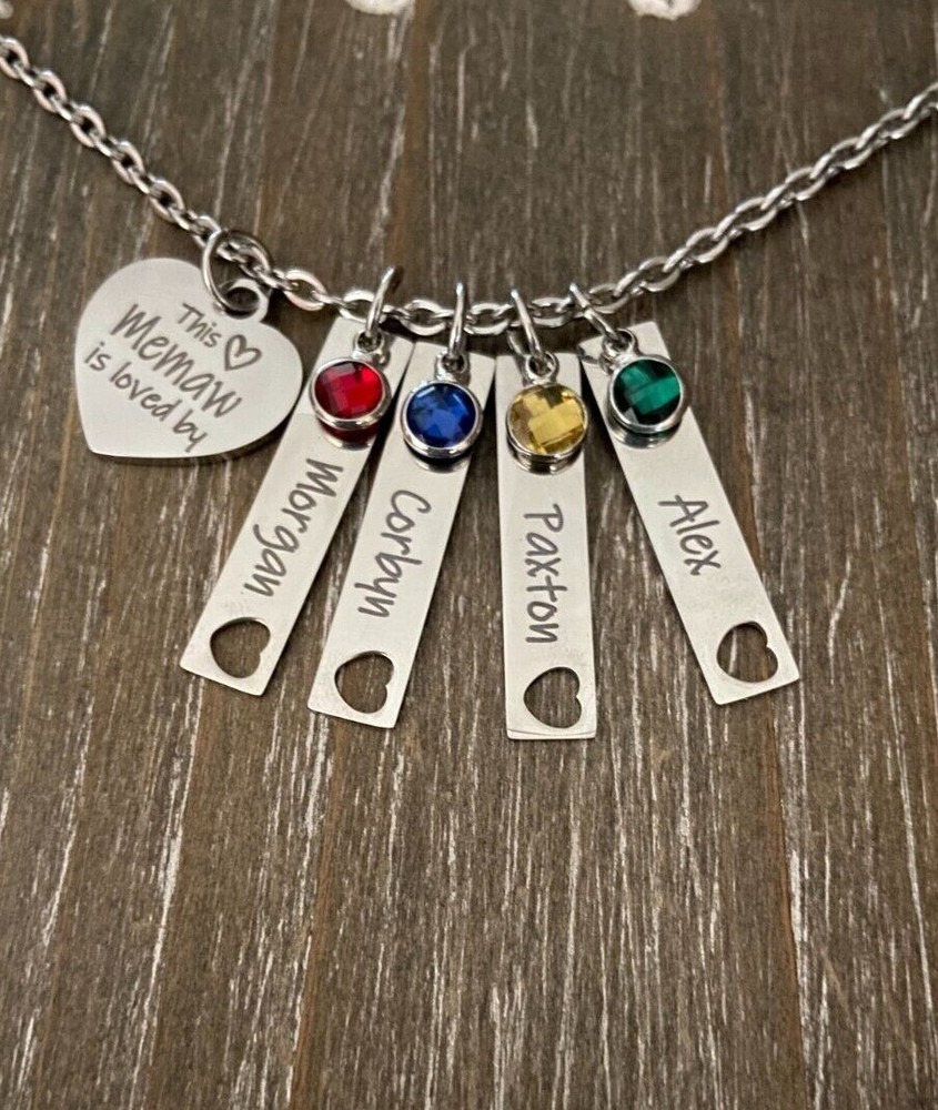 Memaw Necklace name birthstone personalized engraved custom Grandma Gift