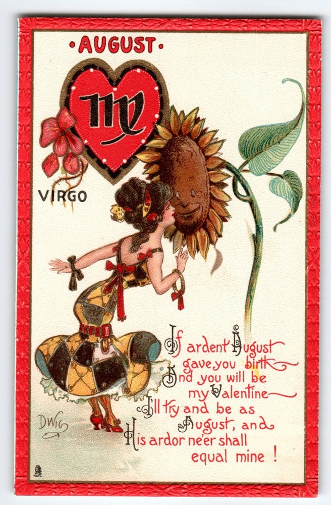 Tuck Postcard Dwig Virgo High Fashion Lady Sunflower Zodiac August Horoscope 128